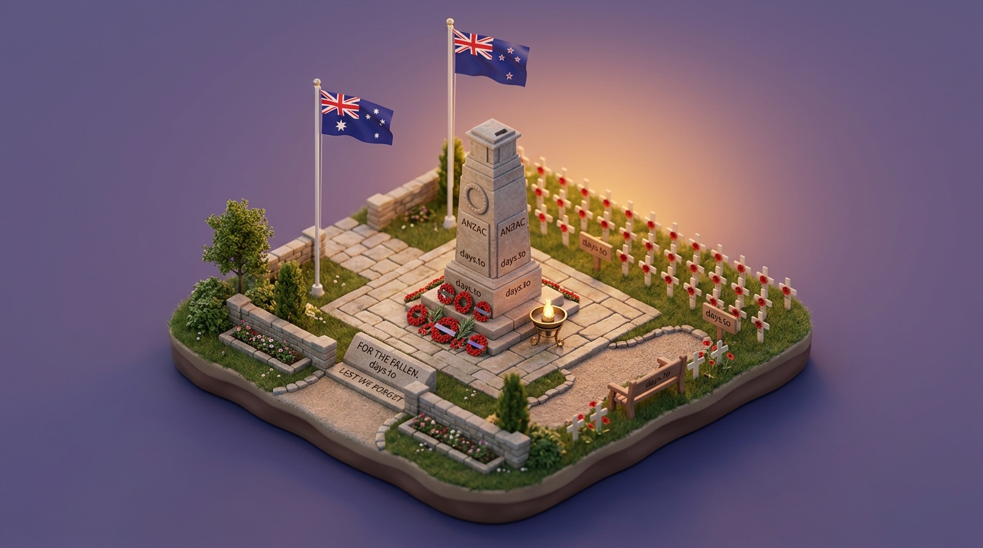 Anzac Day countdown timer - Holidays